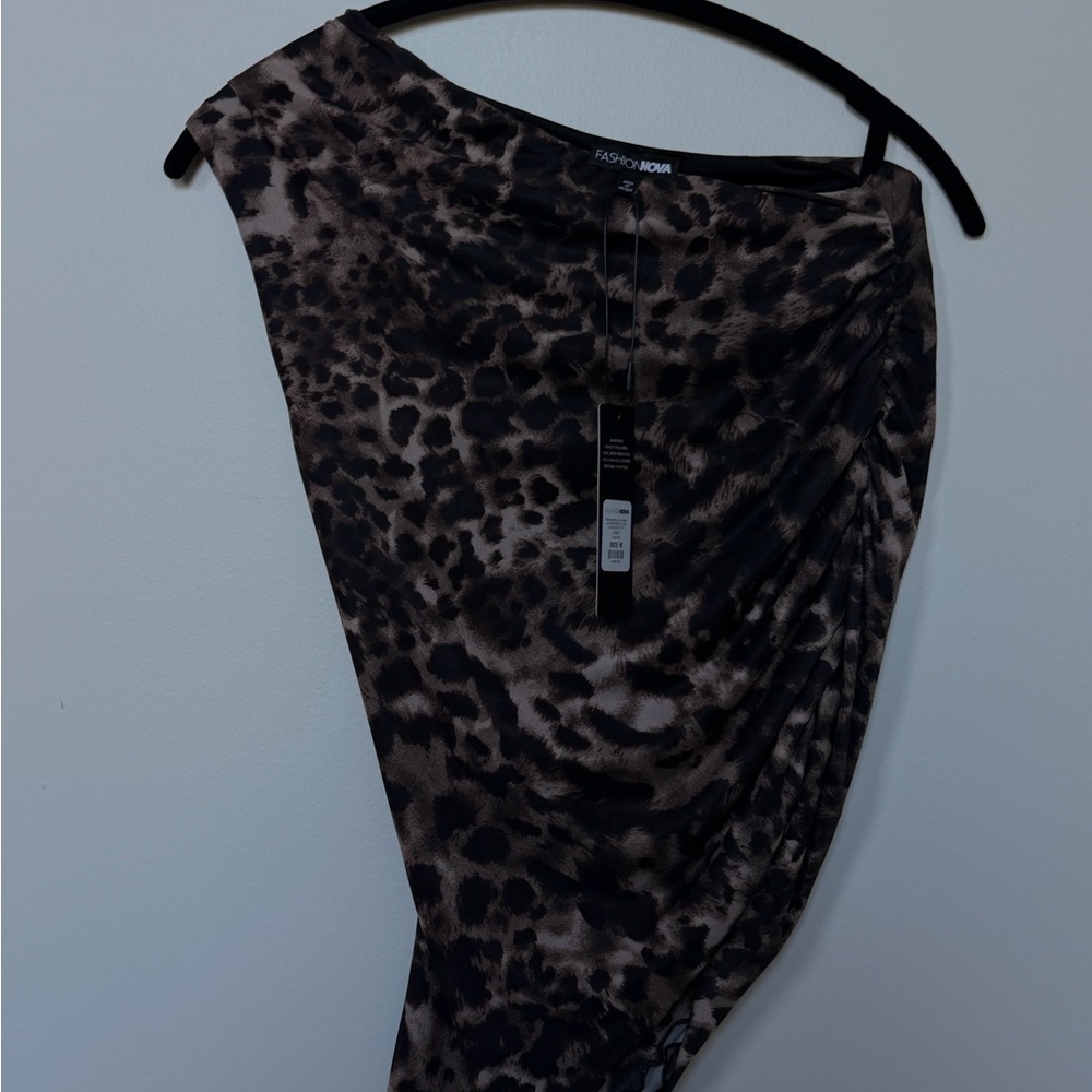 Fashion Nova One-Shoulder Leopard Print Dress - Brown & Black